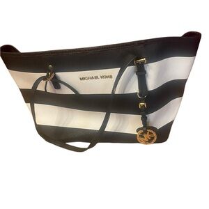 Michael Kors Black and White Striped Tote